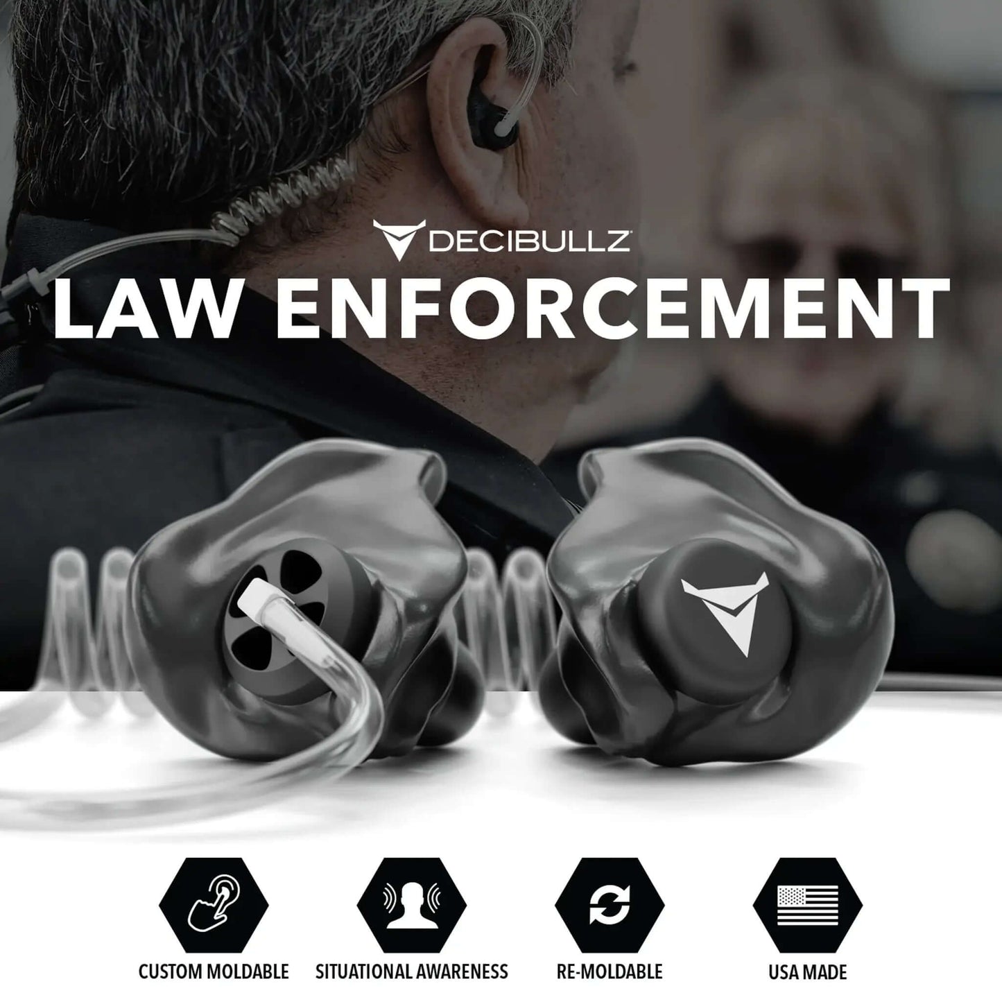 Decibullz | Custom Moldable Awareness Earpiece for Clear Tube, Radio, Surveillance, and Communication Headsets