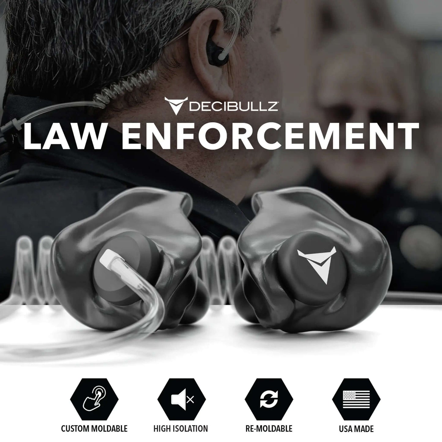Decibullz | Custom Moldable Isolation Earpiece for Clear Tube, Radio, Surveillance, and Communication Headsets