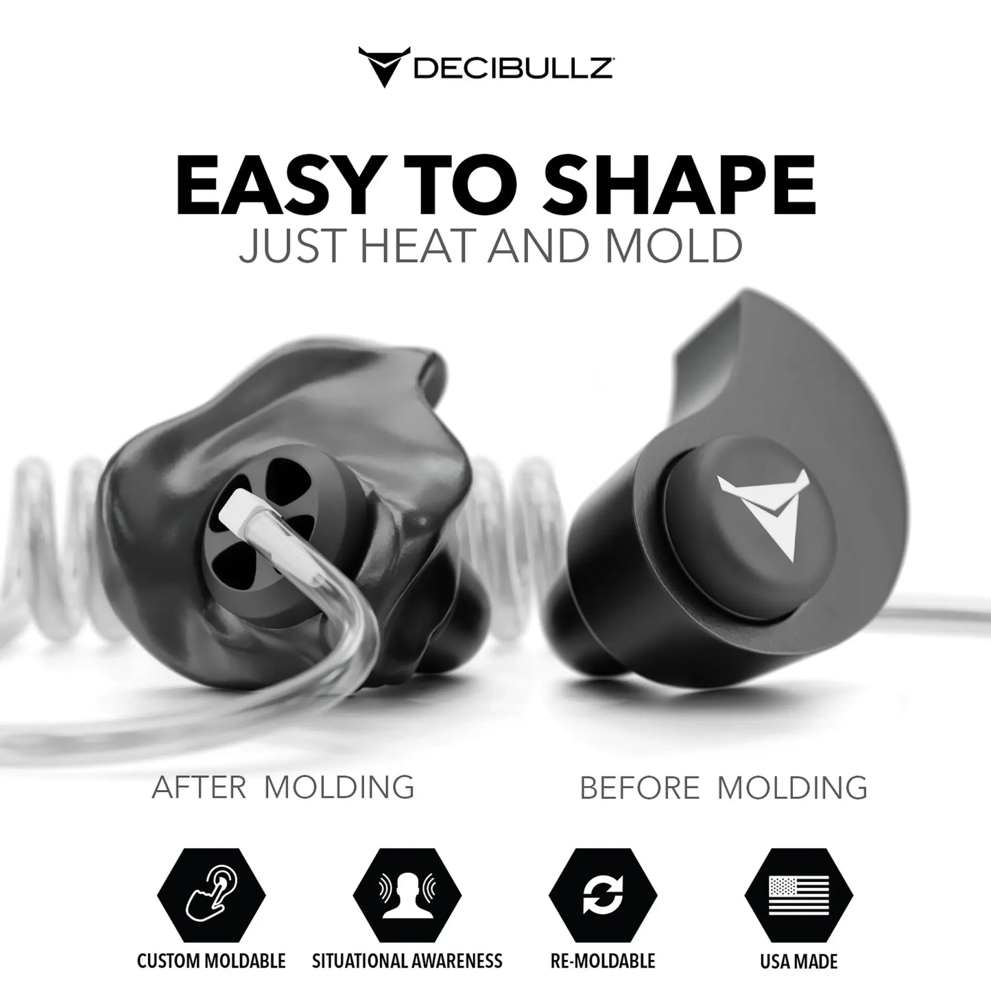 Decibullz | Custom Moldable Awareness Earpiece for Clear Tube, Radio, Surveillance, and Communication Headsets
