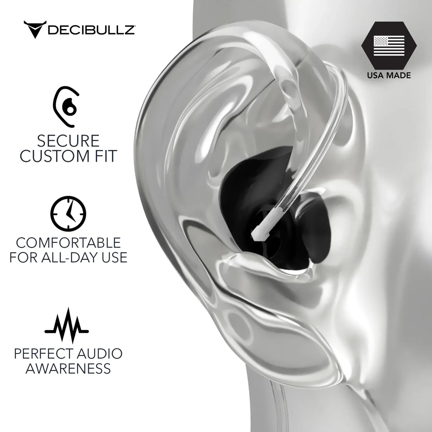 Decibullz | Custom Moldable Awareness Earpiece for Clear Tube, Radio, Surveillance, and Communication Headsets
