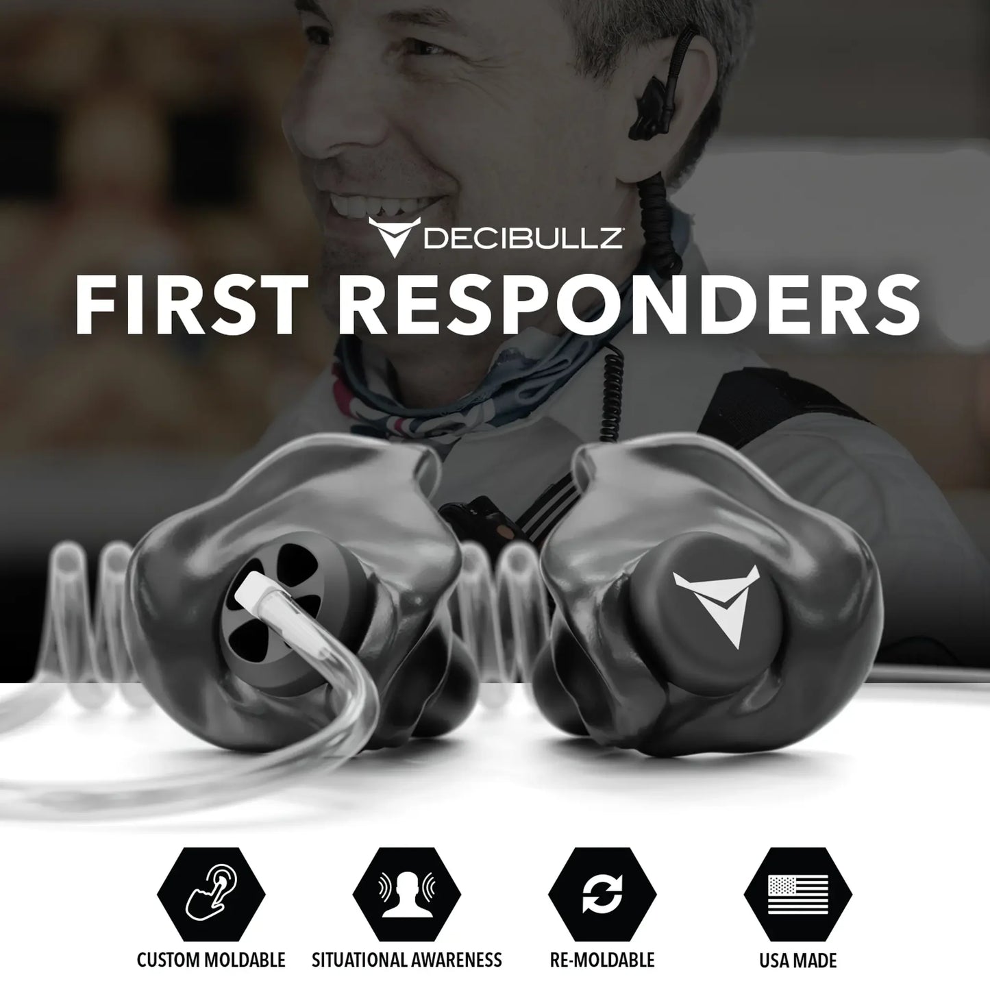 Decibullz | Custom Moldable Awareness Earpiece for Clear Tube, Radio, Surveillance, and Communication Headsets