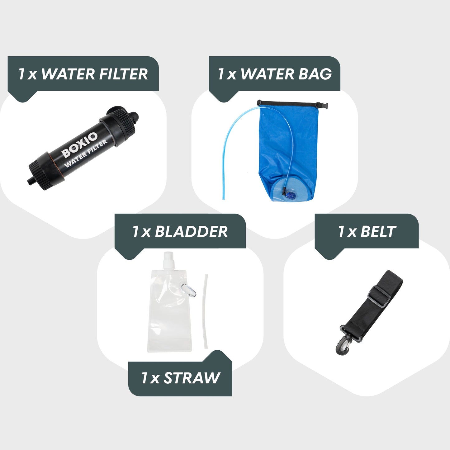 BOXIO | WATER FILTER SYSTEM I Water Filter with 1.32 gal Water Bag