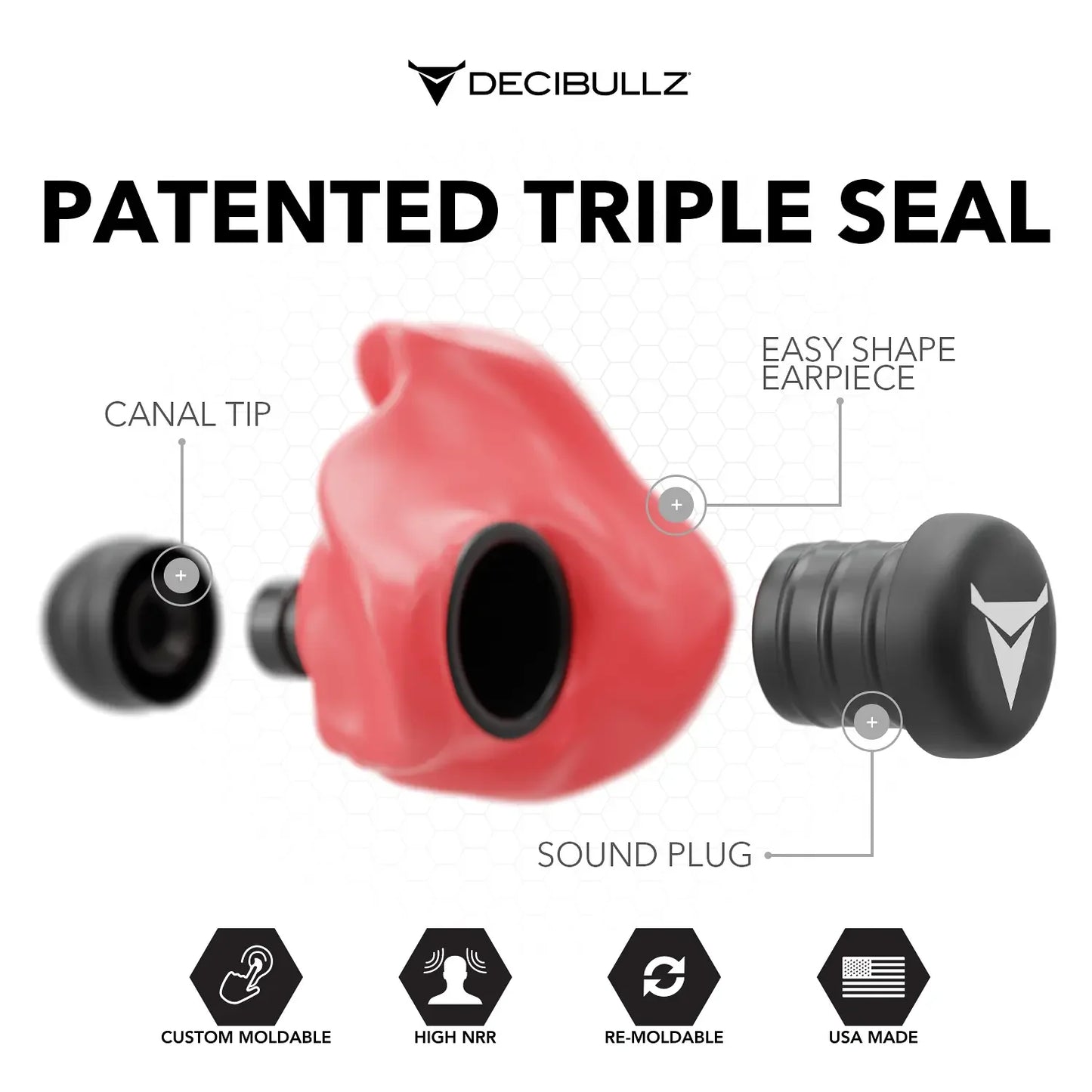 Decibullz | Custom Molded Earplugs 31dB NRR Pro-Pack with Case and Lanyard