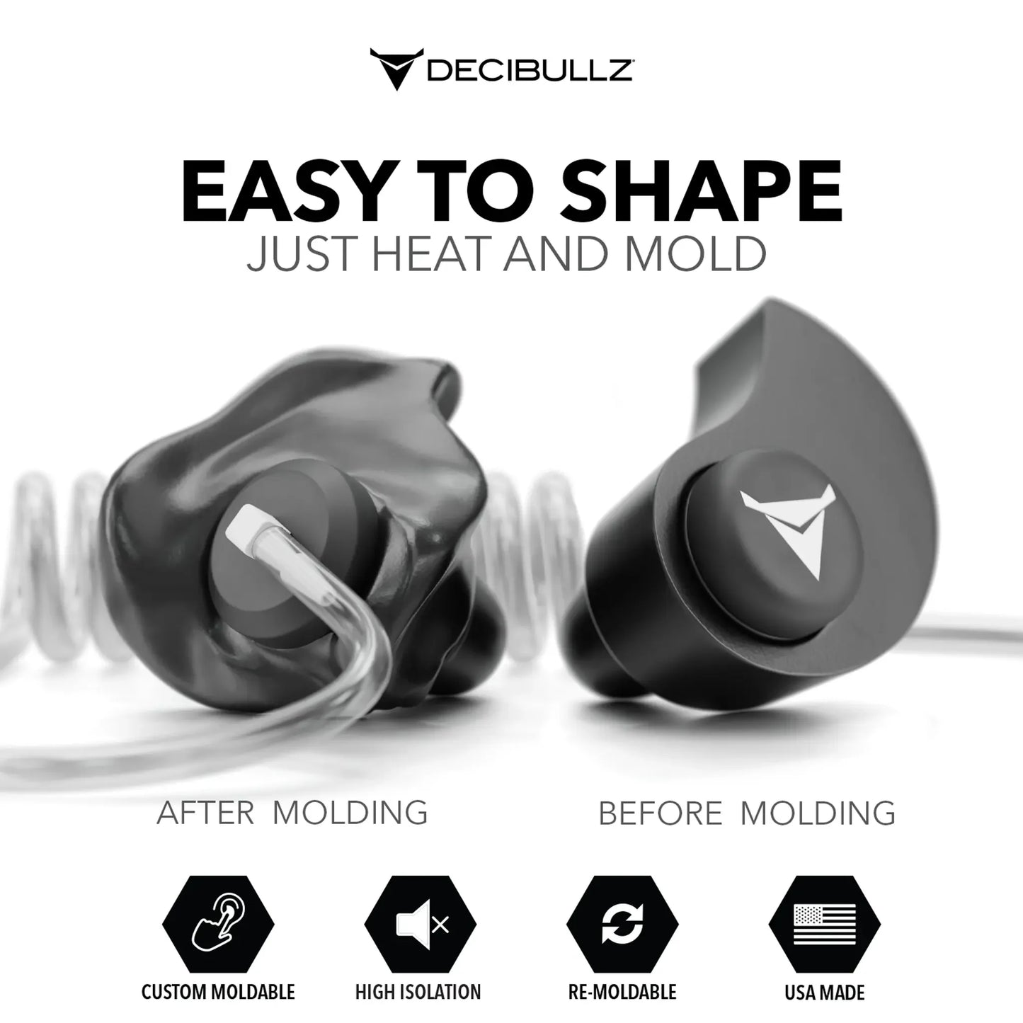 Decibullz | Custom Moldable Isolation Earpiece for Clear Tube, Radio, Surveillance, and Communication Headsets