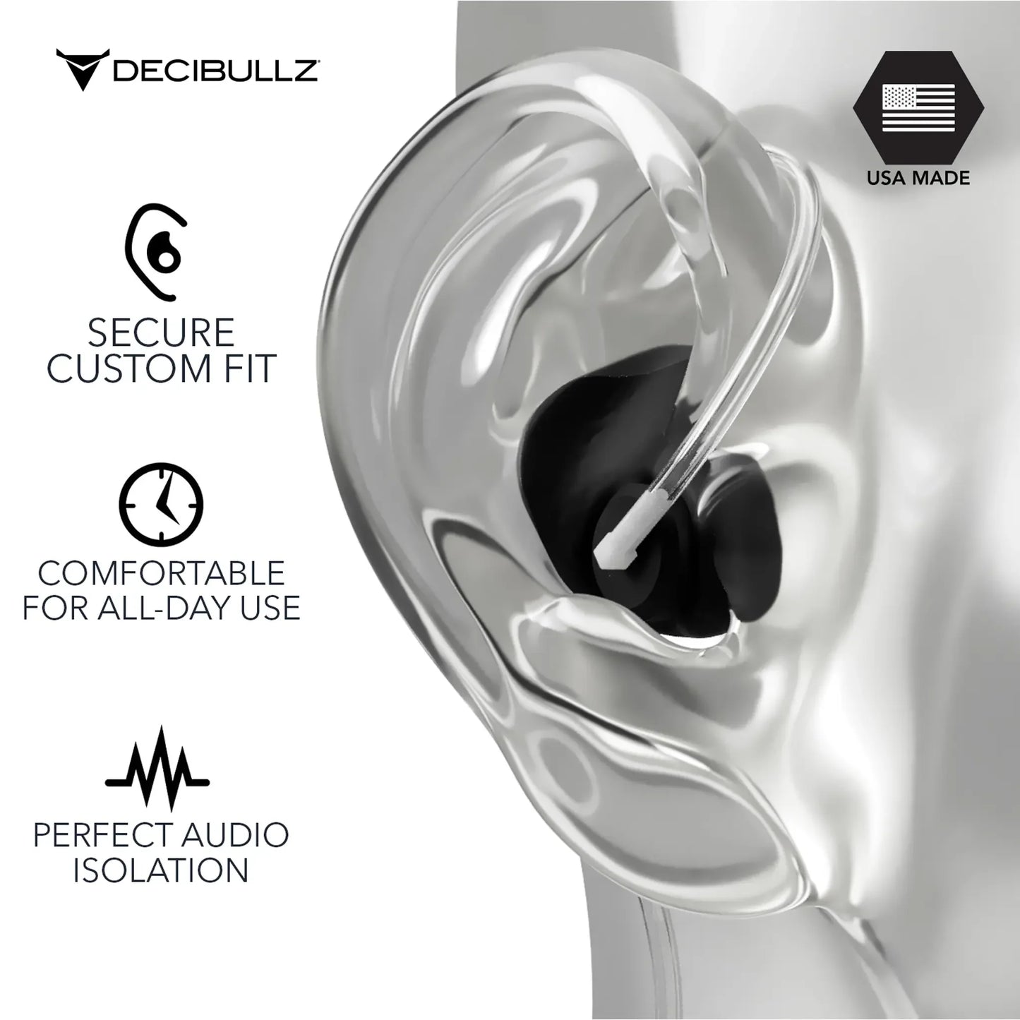 Decibullz | Custom Moldable Isolation Earpiece for Clear Tube, Radio, Surveillance, and Communication Headsets