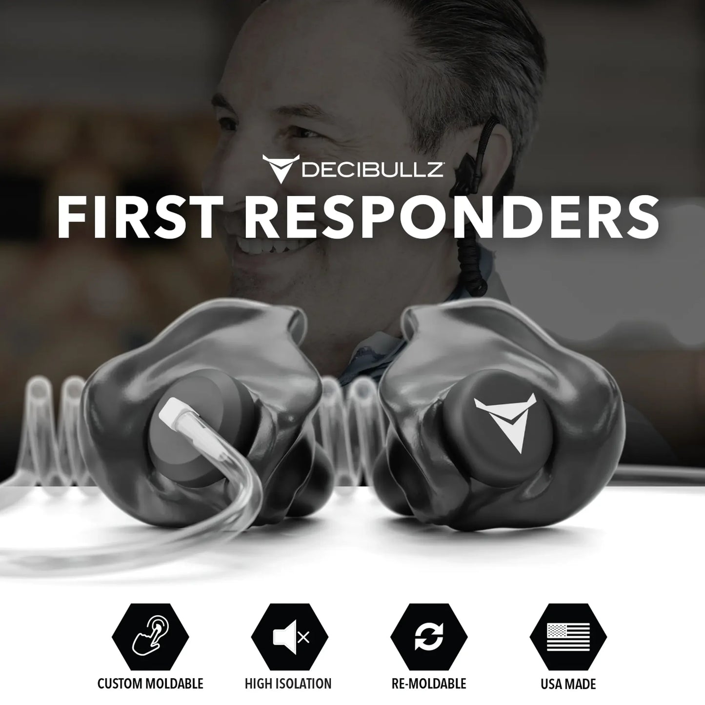 Decibullz | Custom Moldable Isolation Earpiece for Clear Tube, Radio, Surveillance, and Communication Headsets