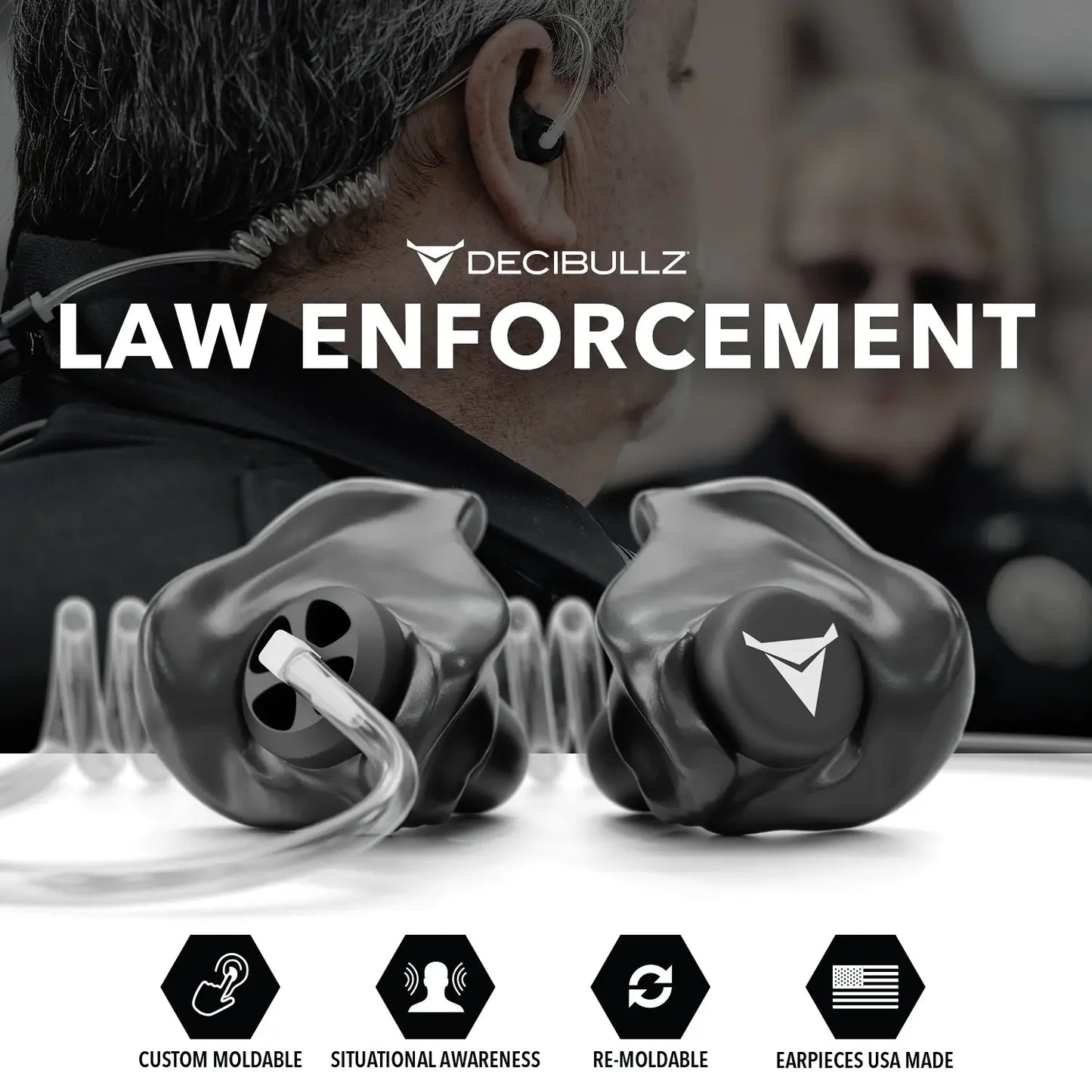 Decibullz | +Awareness Custom Molded Listen-Only Surveillance Acoustic Tube Headset