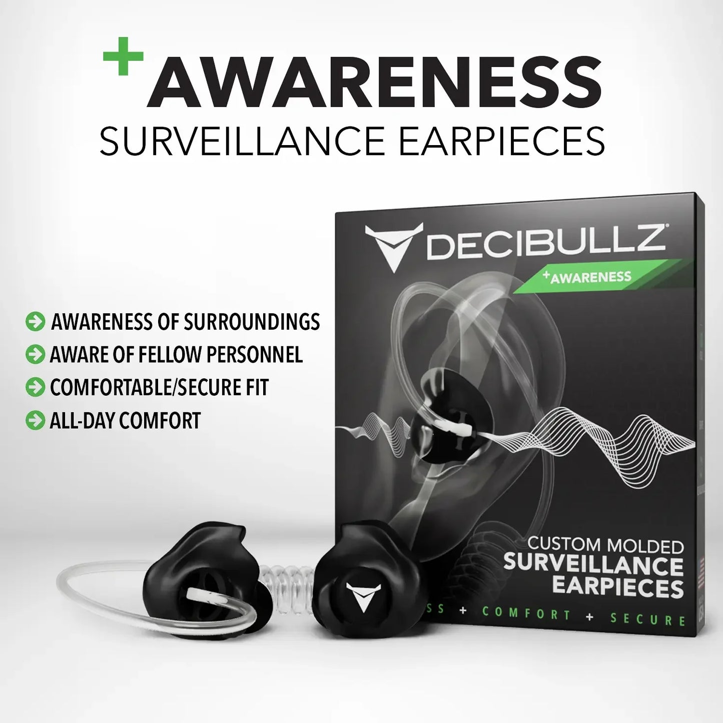 Decibullz | +Awareness Custom Molded Listen-Only Surveillance Acoustic Tube Headset